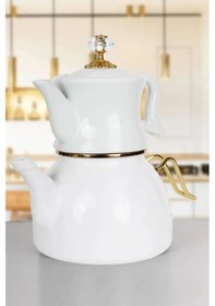 Resim Nishev Dufy Serisi Porselen Demlikli Emaye Çaydanlık Takımı - Beyaz 