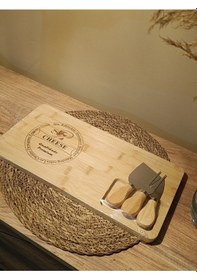 Resim Bambu Peynir Sunum / Kesme Tahtası, Çatal, Spatula Ve Bıçak Seti Diğer 