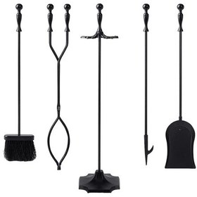 Resim 5 Li İthal Siyah Topuz Başlıklı Şömine-soba Maşa Takımı Aksesuar Seti 