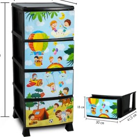 Resim Homie 4 Katlı Çekmeceli Baskılı Desenli Kapaklı Plastik Komidin - Sebzelik - Çekmece 