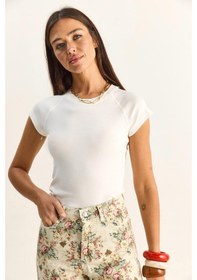 Resim Shade Kadın Pamuklu Kısa Kollu Ranglan T-shirt 1091 60286102 - Beyaz 