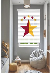 Resim Perdecizade Enxboy Sarı Kırmızı Yldız İsim Yazılır Dijital Baskılı Zebra Perde-cocuk Odası-stor Perde Renkli 