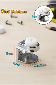 Resim MH MiniHediye Raf Ahşap Cam Tutucu Cam Etejer Düz Metal Krom Plastik Vidalı (4 Adet) 