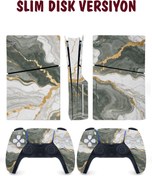 Resim KT Decor Gri Gold Mermer Playstation 5 Full Sticker Kaplama Seti 