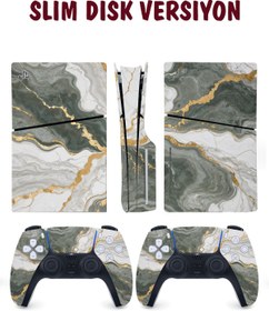 Resim KT Decor Gri Gold Mermer Playstation 5 Full Sticker Kaplama Seti 