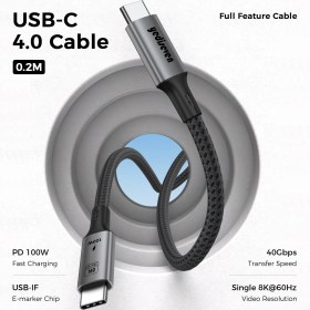 Resim Yediseven USB 4 To Type C 4.0 Harici SSD Kablosu 40GBPS Hızlı Veri Aktarma 100WATT Kısa Şarj Kablosu 20 cm 