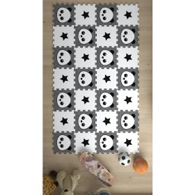 Resim Dijital Baskılı Yıldız-Ayı Desenli Çocuk Bebek Odası Yapboz Puzzle Japon Halı 