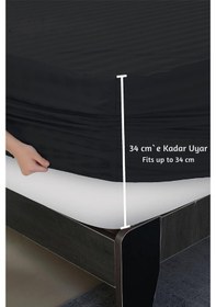 Resim Platin Çizgili Saten Lastikli Çarşaf Takımı Yumuşak Ve Parlak Kumaş, Lastikli Model Siyah 