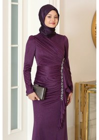 Resim Raika Moda Parıltılı Fırfır Detaylı Zühre Tesettür Abiye Mor 