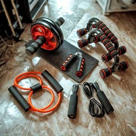 Resim Küçük Ev Fitness Ekipmanları, Halat Atlama, Gripper, Push-Up, Karın Tekerleği, Kas (Elektriksiz) için Yedi Parça Fitness Kıyafeti 