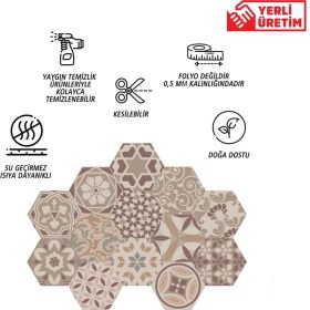 Resim Tink Kendinden Yapışkanlı Bej Altıgen Pvc Karo 27X31 cm 