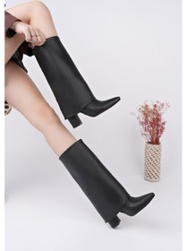 Resim Muggo Rebeca Sivri Burun Kalın Topuklu Kadın Çizme - Siyah 