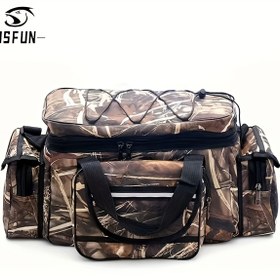 Resim JSFUN Büyük Kapasiteli Kamuflaj Balıkçılık Çantası, Çoklu Bölümler, Dayanıklı Polyester, Fermuar Kapatma - Açık Hava Balıkçılığı Ekipman Depolama, Yürüyüş ve Kamp, Yürüyüş Ekipmanları, Spor Tasarımı, Güvenli Fermuar Kapatma 