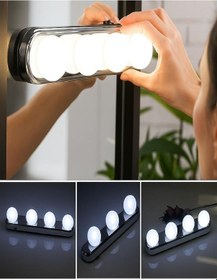 Resim Makyaj Aynası Işığı Taşınabilir Pilli Vantuzlu Makyaj Lambası 4 Ampullü Led Hollywood Tarzı Lamba Gri 