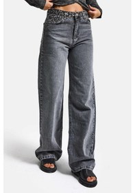 Resim Itsbasic Kadın Füme Renk 4s513 Loose Fit Kemeri Leopar Desenli Denim Jean 