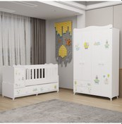 Resim Melina Bebek Odası Yıldız 4 Kapaklı Dolap - Ayıcık Beyaz 