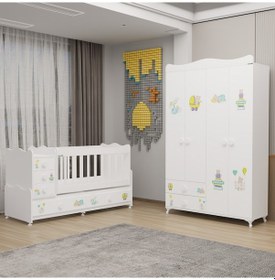 Resim Melina Bebek Odası Yıldız 4 Kapaklı Dolap - Ayıcık Beyaz 