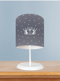 Resim Mekta Home Bebek Ve Çocuk Odası Kral Tacı Ve Yıldız Desenli Gri Abajur 