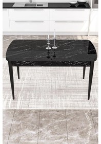 Resim Canisa Concept Kor Serisi 70x114 Açılabilir Mutfak Masası Takımı Siyah Mermer Desen Masa 4 Zebra Desen Sandalye Masa Siyah Mermer Desenli Sandalyeler Zebra Desen 