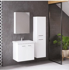 Resim Denko Terra 60 Cm Mdf Beyaz Banyo Dolabı Takımı + Boy Dolabı 