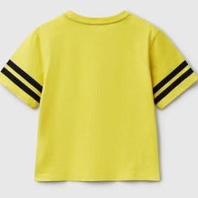 Resim United Colors of Benetton Erkek Çocuk Sarı Fotoğraf Baskılı Kolu Çizgili Oversize T-Shirt 