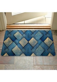 Resim Dijital Baskılı Desenli Dekoratif Dış Kapı Önü Ve Iç Mekan Paspası Yıkanabilir Kaymaz Taban Mavi 