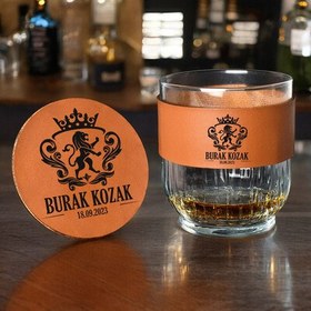 Resim Kişiye Özel Doğum Günü Tarihli Taba Deri Viski Seti 