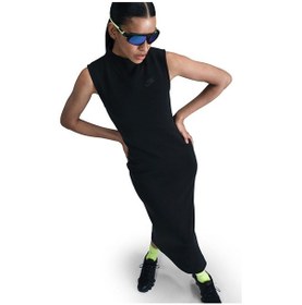 Resim Nike Womens Tech Fleece Maxi Tank Dree Balıkçı Yaka Fermuar Yırtmaçlı Kadın Elbise Siyah 