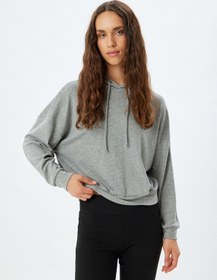 Resim Koton Kapüşonlu Pijama Üstü Uzun Kollu Gri Melanj 5wlk40172mk Gri Melanj 