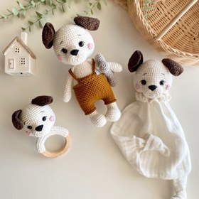 Resim Amigurumi Tulumlu Köpüş Oyuncağım - 3 Parça Bebek Seti 