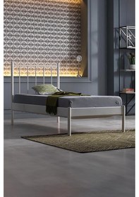 Resim Falez-st Tek Kişilik Metal Karyola-beyaz Yüksek Başlıklı Ahşap Latalı 