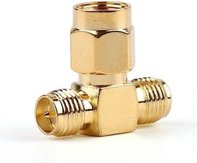 Resim SMA T Soket 1x Rpsma Erkek 2x Rpsma Dişi Altın Kaplama Soket 0-6GHz RF Wi-Fi Anten FPV Lora Helium Router Modem Koaksiyel GPS GSM GPRS 