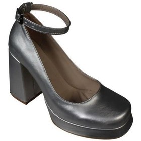 Resim Yazkış Kadın Gümüş 10cm Kalın Topuk 2cm Platform Topuk Bilekten Bağlamalı Plarform Topuk Ayakkabı Gümüş 