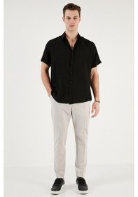 Resim Buratti Pamuk Karışımlı Kısa Kollu Regular Fit Erkek Gömlek Cf23S113139 Siyah 