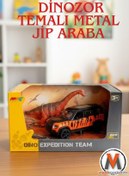 Resim viyolmarketim Dinozor Oyuncaklı Çek Bırak Turuncu Metal Jip Araba – Kutulu, Dayanıklı Oyuncak Araç, 3+ Yaş 