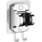 Resim Ayarlanabilir Krom Kaplama Duş Başlığı Tutucu Yapışkanlı, Çift Kancalı, Evrensel Uyumluluk 