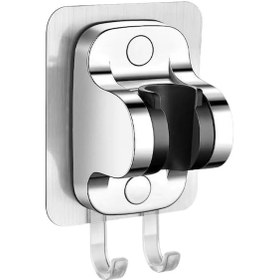 Resim Ayarlanabilir Krom Kaplama Duş Başlığı Tutucu Yapışkanlı, Çift Kancalı, Evrensel Uyumluluk 