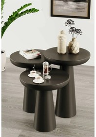 Resim Wood Ahşap Siyah Renk Konik Model 3 Lü Set Mantar Yan Sehpa Fiskos Çiçeklik Decorative Siyah 