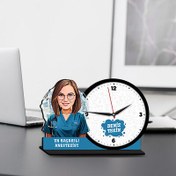 Resim Kadın Anestezist Karikatürlü MDF Masa Saati 