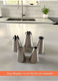 Resim Büyük Boy 5 Li Krema Duy Seti Paslanmaz Çelik Pasta, Cupcake Ve Tatlı Süsleme Uçları Set-1 Metalik Gri 