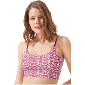 Resim Cottonhill Pembe Çiçek Desenli Ayarlanabilir Askılı Lazer Kesim Kadın Crop Büstiyer Dsn16 