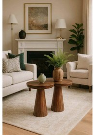 Resim Masif Ahşap Fiskos Sehpa Seti Doğal 2 Li Yan Sehpa - Meşe Renk Meşe 