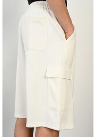 Resim R-4374 Bel Lastikli Kargo Cep Dalgıç Şort Ekru 