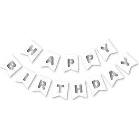 Resim Beyaz Gümüş Happy Yaldızlı Banner 