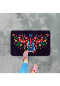 Resim Dijital Baskılı Desenli Dekoratif Dış Kapı Önü Ve Iç Mekan Paspası Yıkanabilir Kaymaz Taban Siyah 