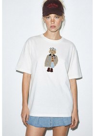 Resim Shade Kadın Köpek Nakışlı Taş İşlemeli Relaxed Fit Pamuk T-shirt 1077 60286067 - Beyaz L 