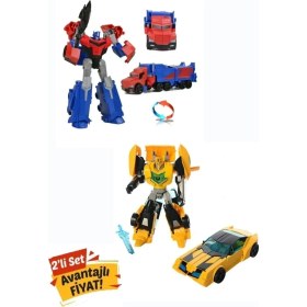 Resim Metal Gövdeli Dönüşebilen Transformer Robot Bumblebe ve Optimus Prime Araba 2'li Set 20 cm 