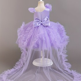 Resim Kızın Çıkarılabilir Trenli Düğün Prenses Elbisesi, Pullu Kemer/Tek Omuzlu Tül Parti Elbisi--Doğum Günü/Düğün/Performans Kostümü Çiçek Kız Kıyafeti Her Mevsim İçin 