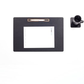 Resim Turgut Office Deri Toplantı Sümeni Siyah Yatay Ahşap Detaylı 49x34cm 