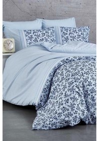 Resim Çift Kişilik Nevresim Takımı Pamuklu Mavi Düş Çiçekleri Çok Renkli 